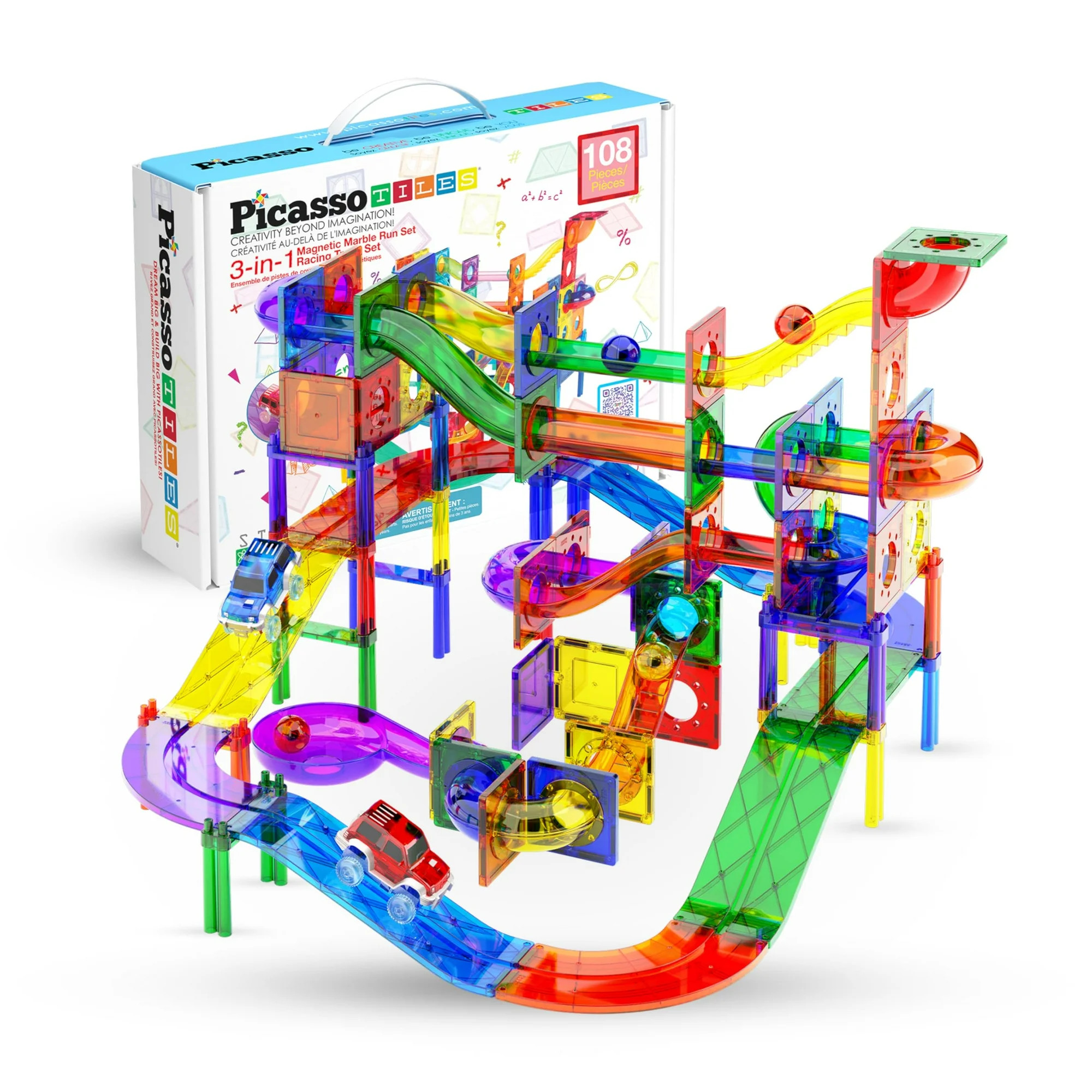 PicassoTiles 108pc 3-in-1 Marble Run Car Race Track Combo Magnetic Tiles PicassoToys Magnet Build... | Walmart (CA)