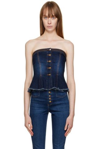 Versace Jeans Couture - Indigo Peplum Denim Corset | SSENSE
