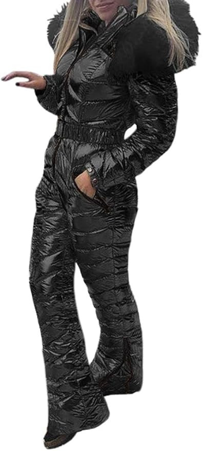 Women Winter Onesies Ski Suit Fur Collar coat Ski Jumpsuit Snowsuit | Amazon (US)