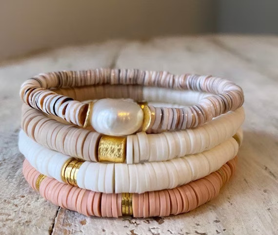 Stack of 4 Heishi bracelets / summer bracelet stack/ beaded | Etsy | Etsy (US)