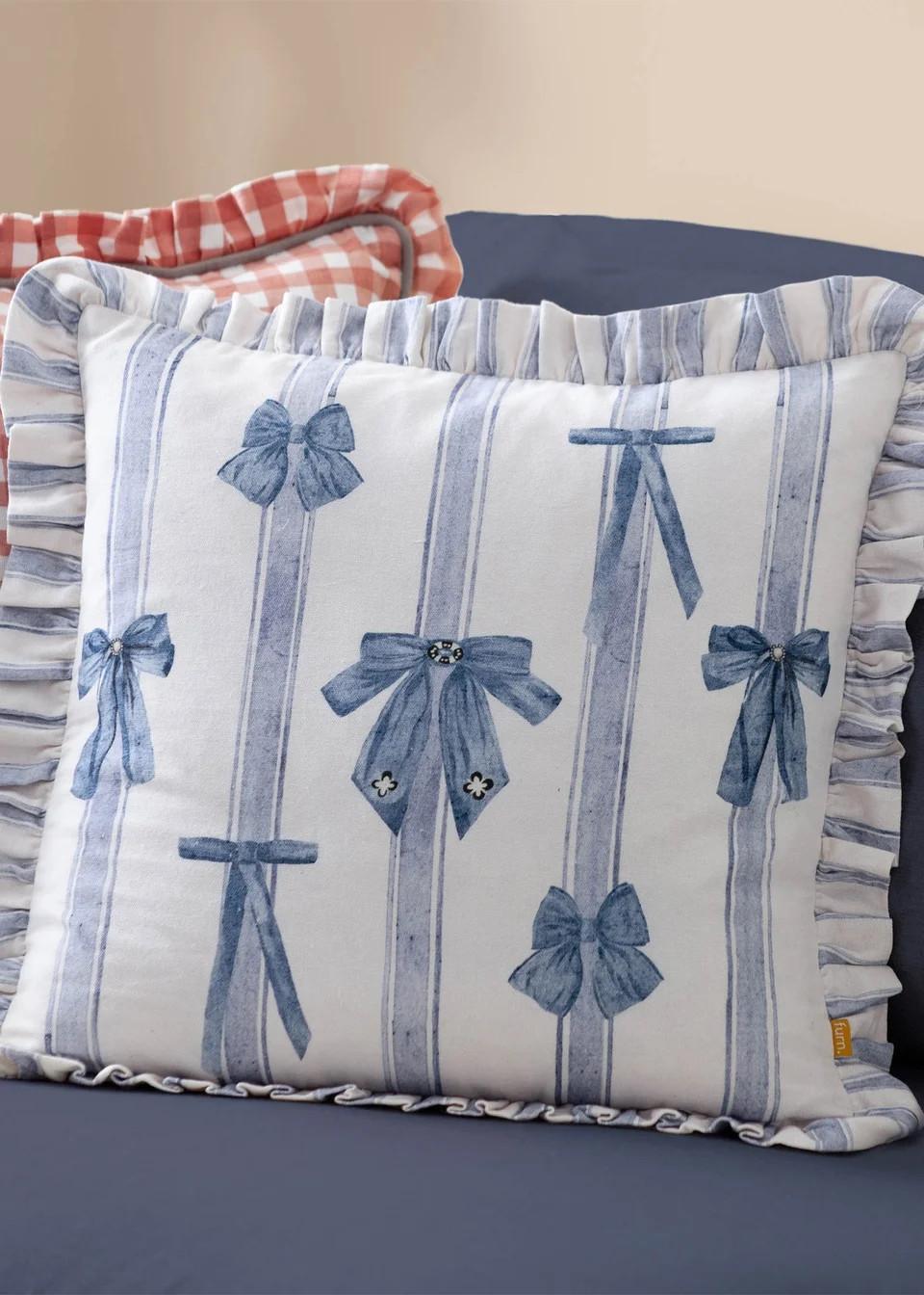 furn. Noortje Ruffle Bows Cotton Filled Cushion (43cm x 43cm) - 45cm x 45cm | Matalan (UK)