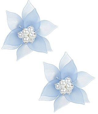 Dillard's Flower Statement Stud Earrings - Blue/Silver | Dillard's