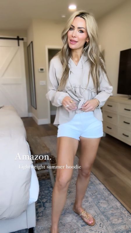Lightweight summer hoodie with the cutest details!!! Amazon fashion find! Wearing size small
Best white denim shorts 
Summer outfit 
Amazon fashion 

#LTKFindsUnder50 #LTKSaleAlert #LTKVideo