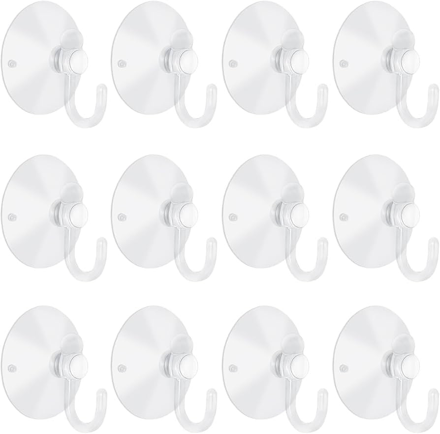 12 Pieces Small Suction Cups with Hooks 1.2 inch Clear Plastic Sucker Hooks for Glass Window Wall... | Amazon (US)