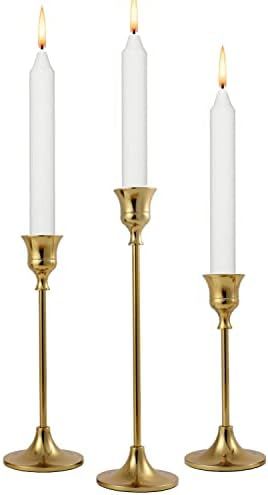 Vidisan Gold Candlestick Holders Taper Centerpiece Set of 3,Gold Candlesticks Candle Holder Set, Vin | Amazon (US)