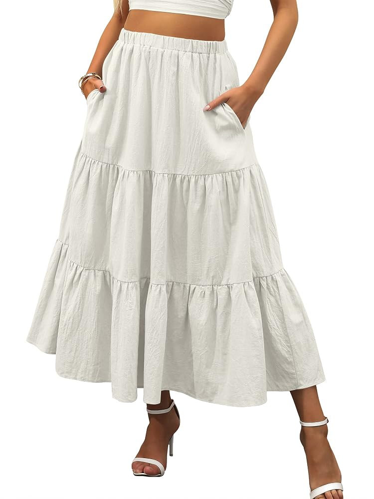 ANRABESS Women’s Summer Boho Flowy Swing Tiered A-Line Maxi Skirt 2025 Fashion Trendy Elastic W... | Amazon (US)