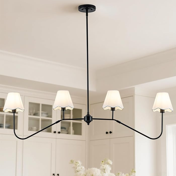 MAYNA 47" Modern Linear Chandeliers for Dining Room, 4-Light Black Kitchen Island Pendant Lightin... | Amazon (US)