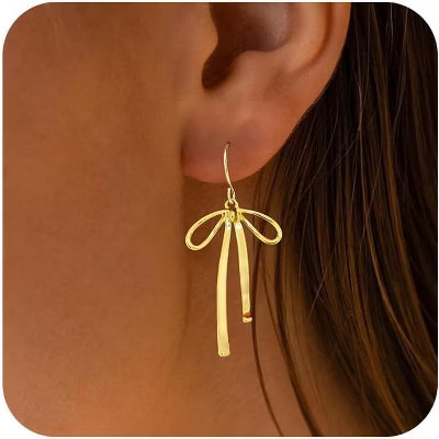 SmallRig Bow & Pearl Drop Earrings, 14K Gold Plated Dainty Christmas Jewelry for Women | Target