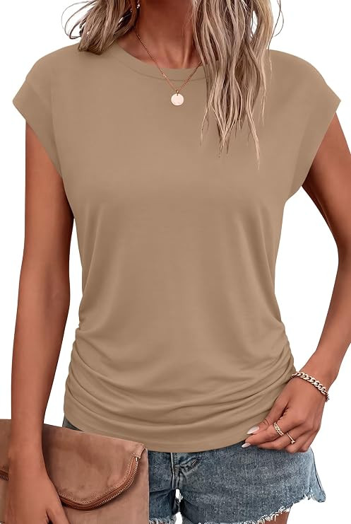 Bliwov Womens Summer Tops Cap Sleeve Crew Neck Casual T Shirts | Amazon (US)