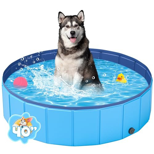 YSJILIDE Portable Dog Pool PVC Pet Swimming Pool Bathtub Collapsible Dog Pool, Hard Plastic Pool for Pets to Swim and Bath (M-40"x 12" Blue) | Amazon (US)