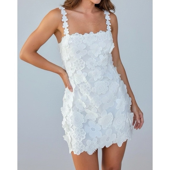 TULAROSA Kimmy 3D Floral Appliqué Mini Dress, Ivory, Medium | Poshmark