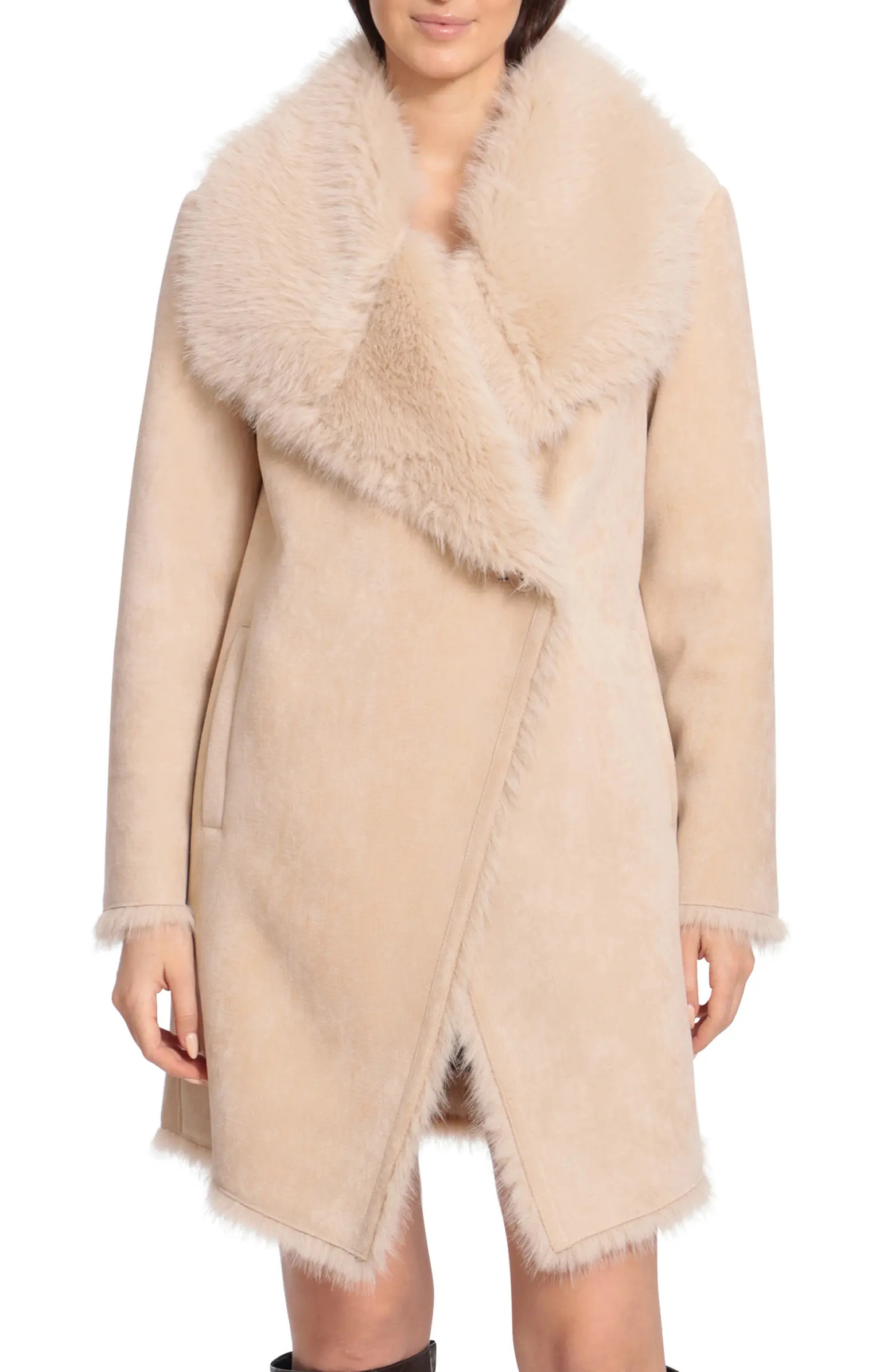 Drape Collar Faux Shearling Coat | Nordstrom