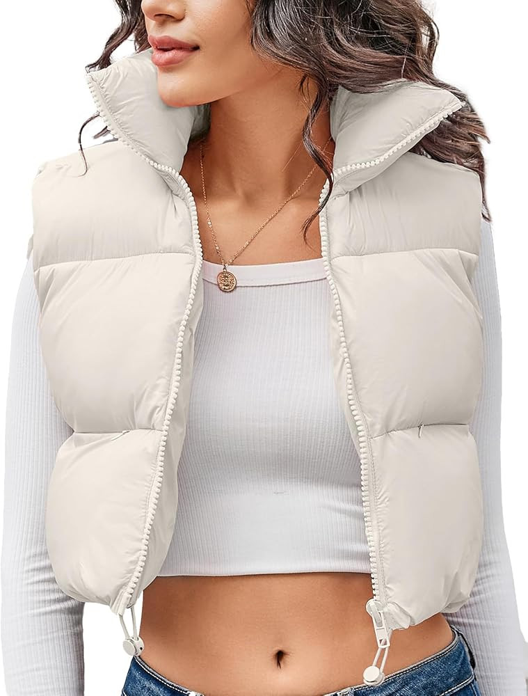 Kissonic Women's Cropped Puffer Vest Lightweight Fluffy Vest Sleeveless Warm Winter Outerwear | Amazon (US)