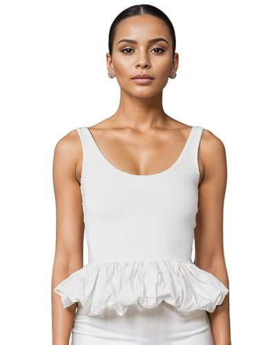 Tank Going Out Crop Tops for Women Sleeveless Ruffle Hem Casual Backless Fashion Solid Crop Tank ... | Amazon (US)