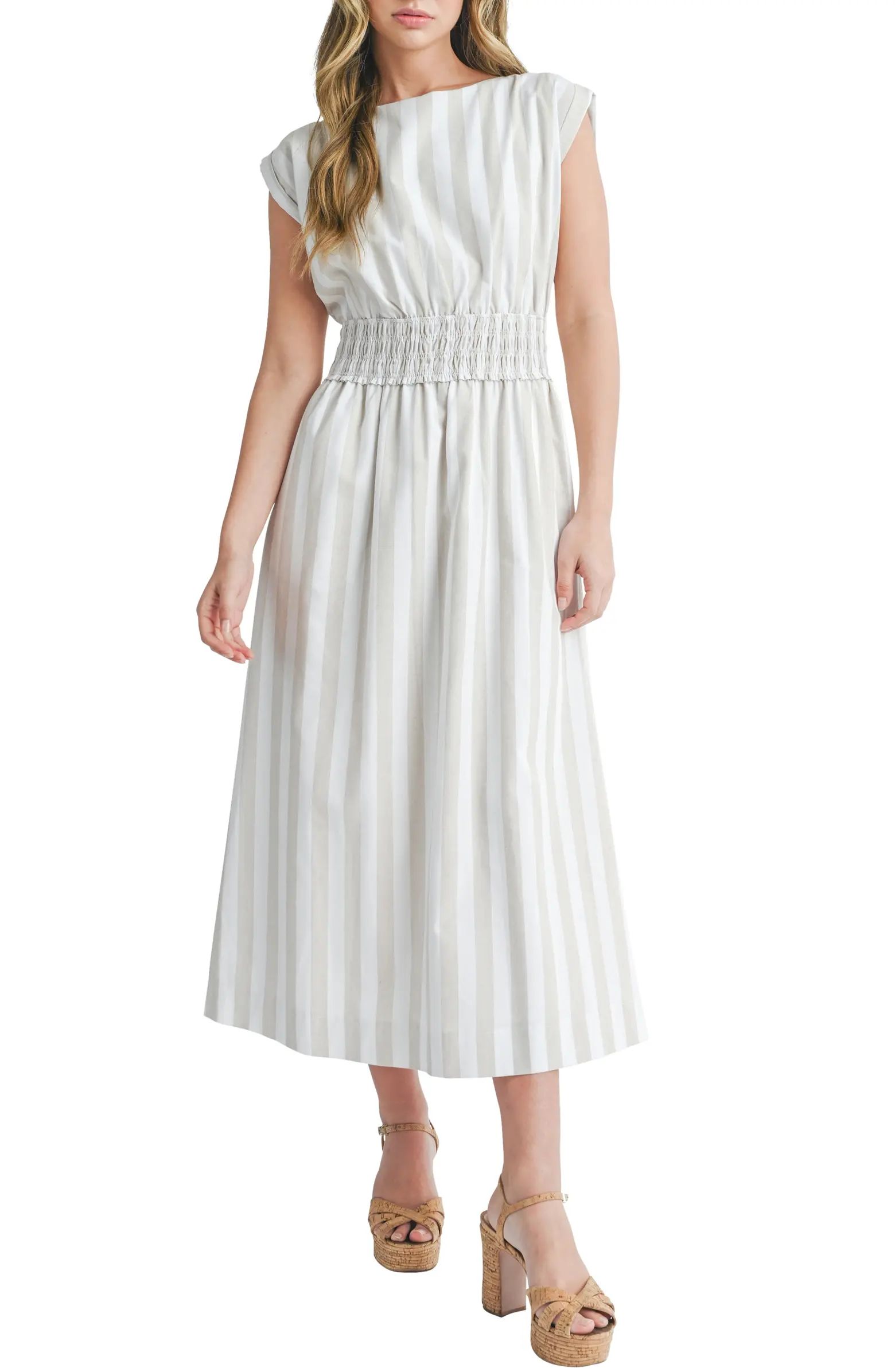 Stripe Cotton Blend Midi Dress | Nordstrom Rack