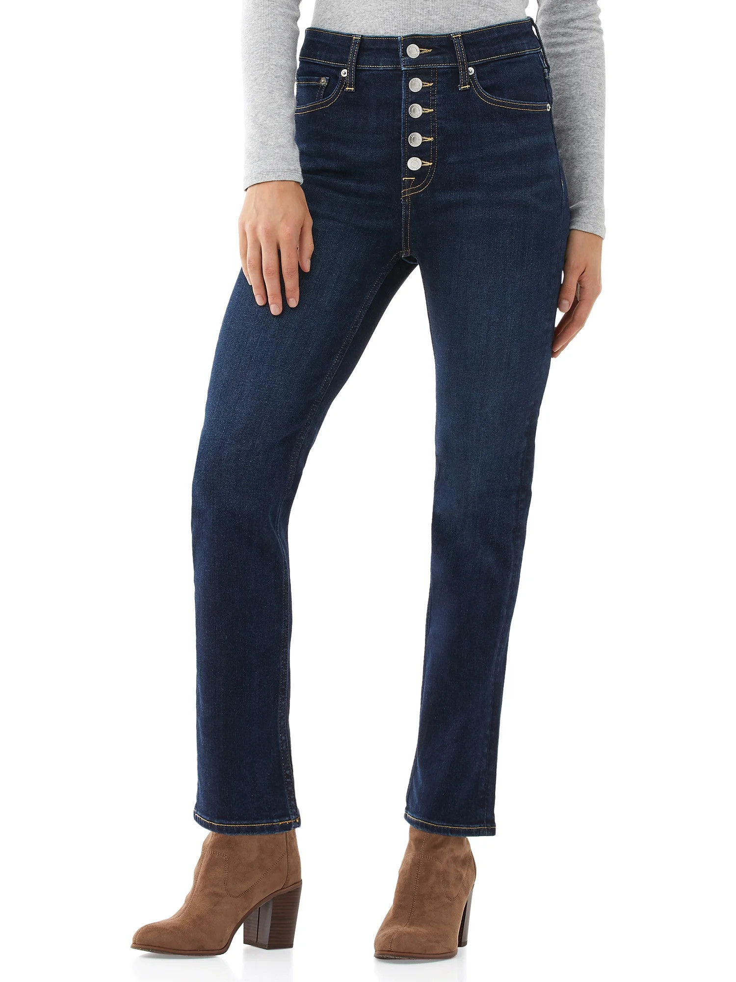 Free Assembly Women's Essential Slim Jeans with Exposed Button Front | Walmart (US)