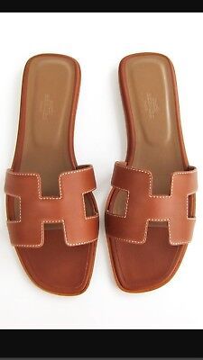 NEW HERMES GOLD BROWN ORAN OASIS SANDAL SLIPPER 39 US 9 SHOES FLATS LOAFER  | eBay | eBay US