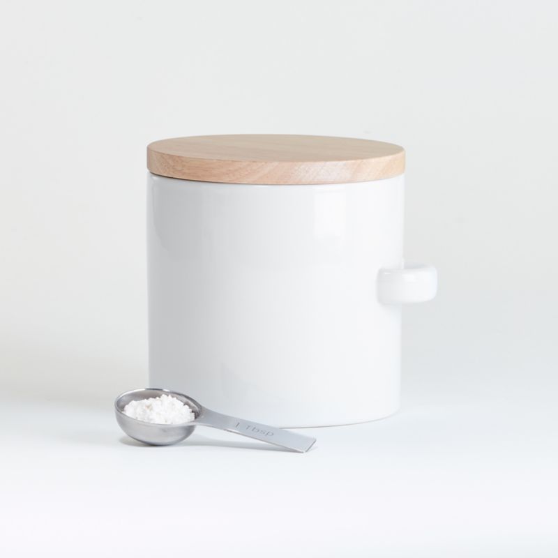 Aspen Small White Canister with Scoop + Reviews | Crate & Barrel | Crate & Barrel