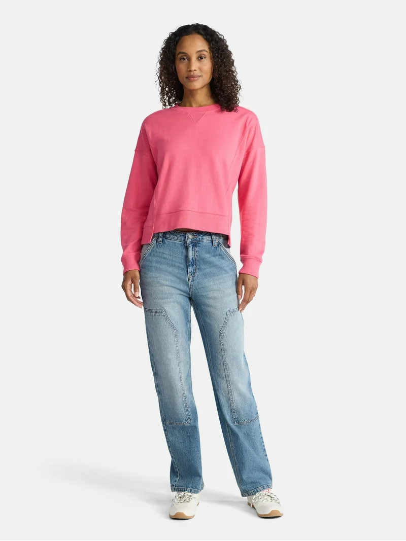 Time and Tru Women’s Ribbed Panel Sweatshirt with Long Sleeves, Sizes XS-XXXL | Walmart (US)