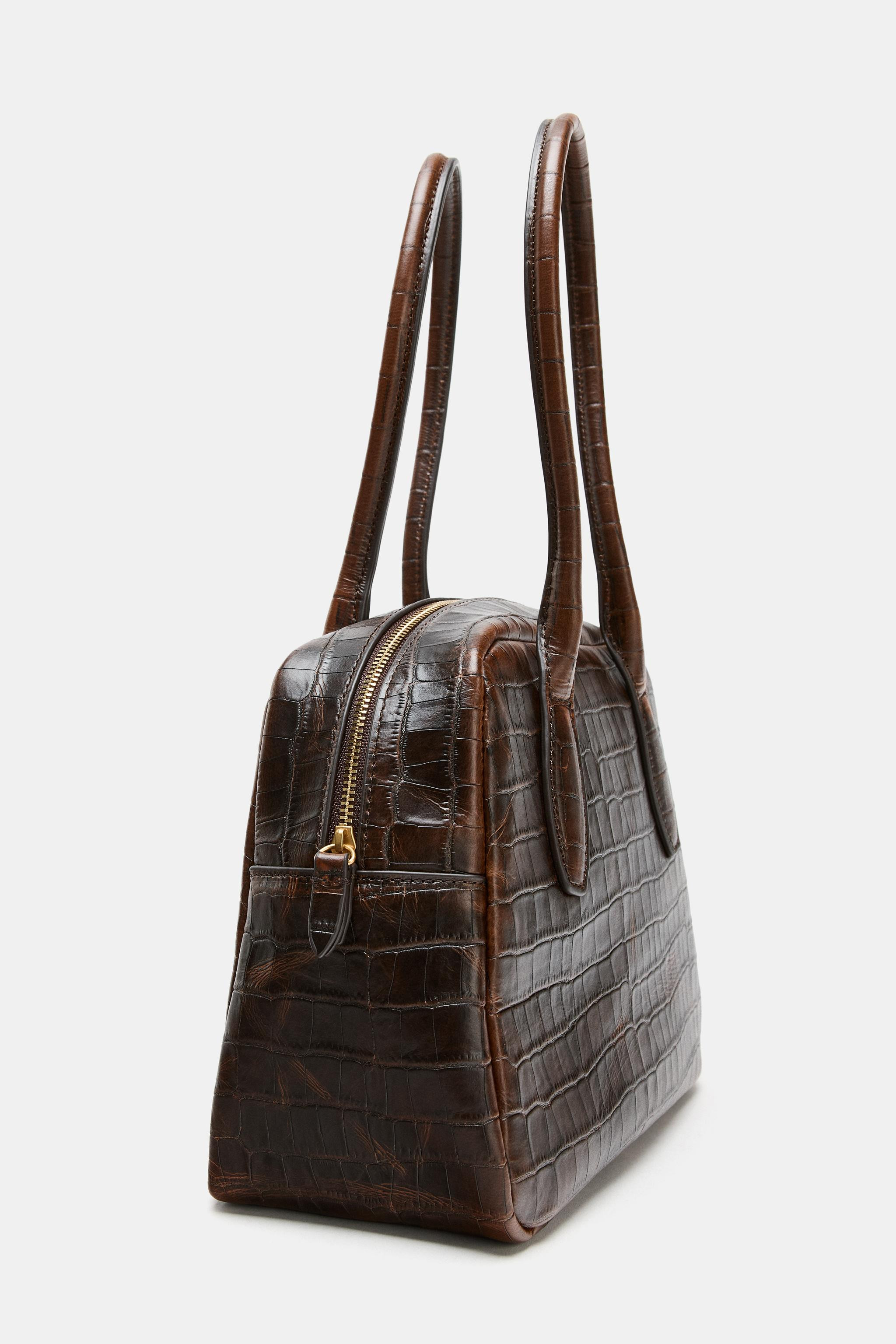 EMBOSSED LEATHER BOWLING BAG | Zara US