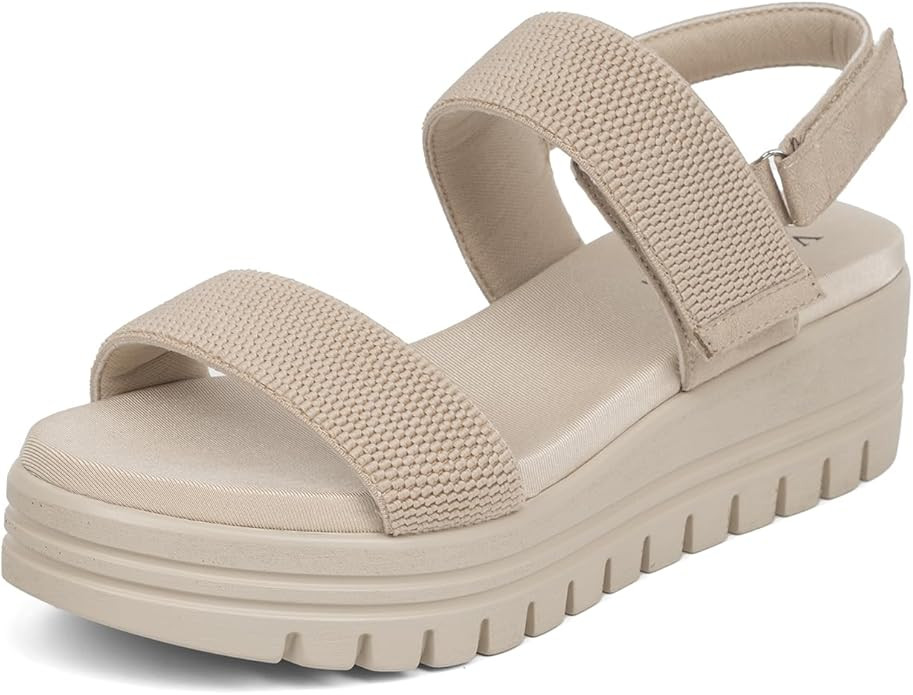 VJH confort Women's Wedge Sandals, Open Toe Ankle Strap Casual Platform Sandals | Amazon (US)