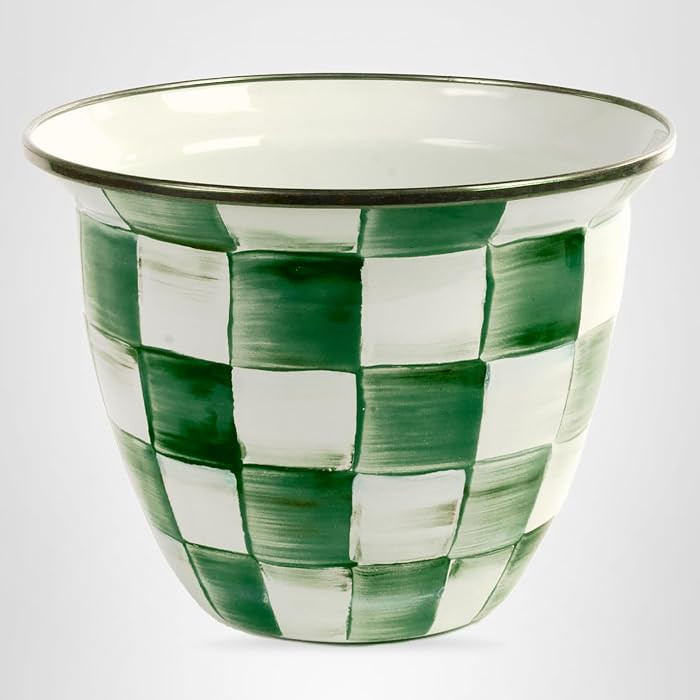 MACKENZIE-CHILDS Flowerpot, Decorative Garden Pot for Growing Plants, Green-and-White Emerald Check | Amazon (US)