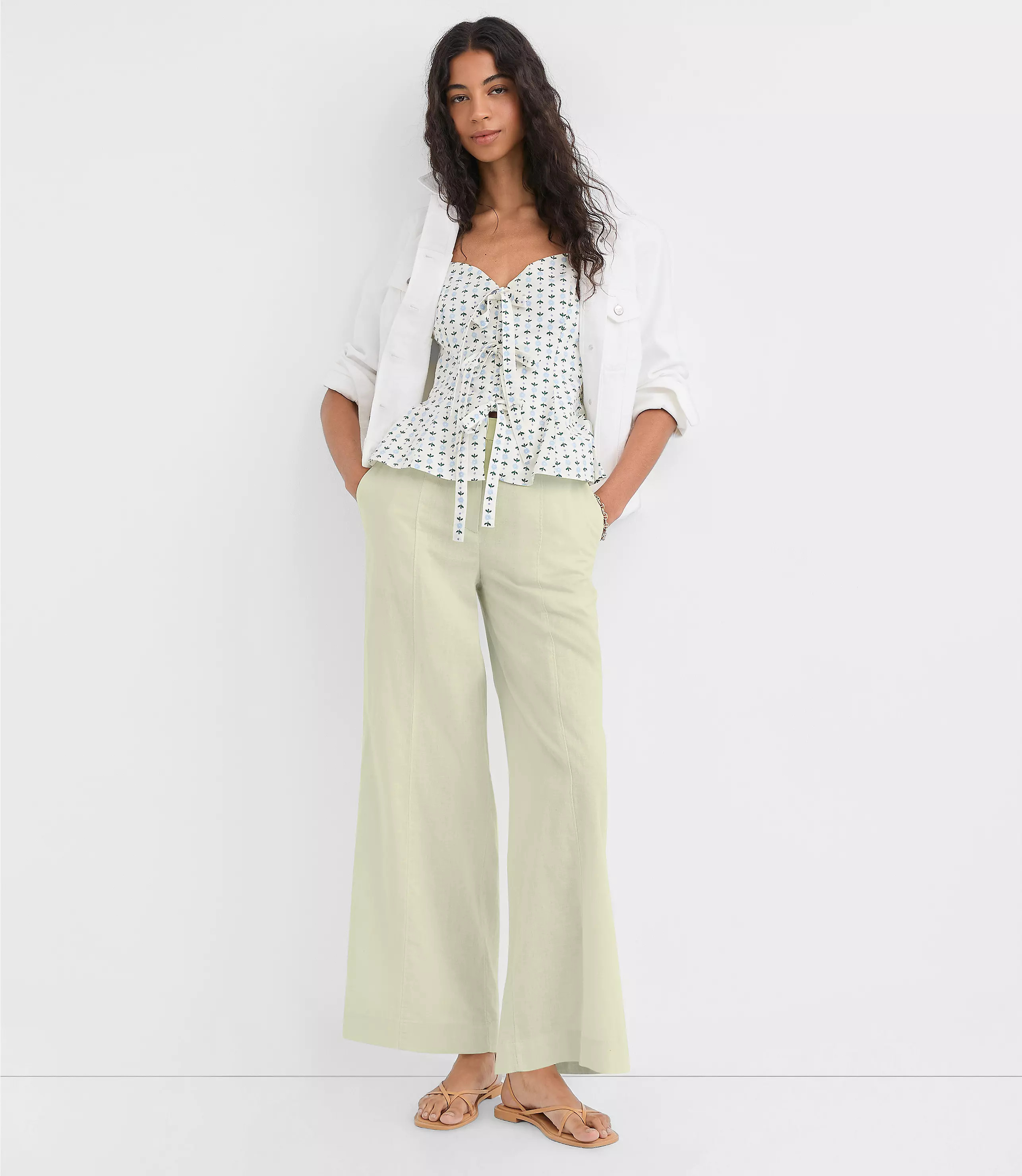 Linen Cotton Pull On Wide Leg Pants | LOFT