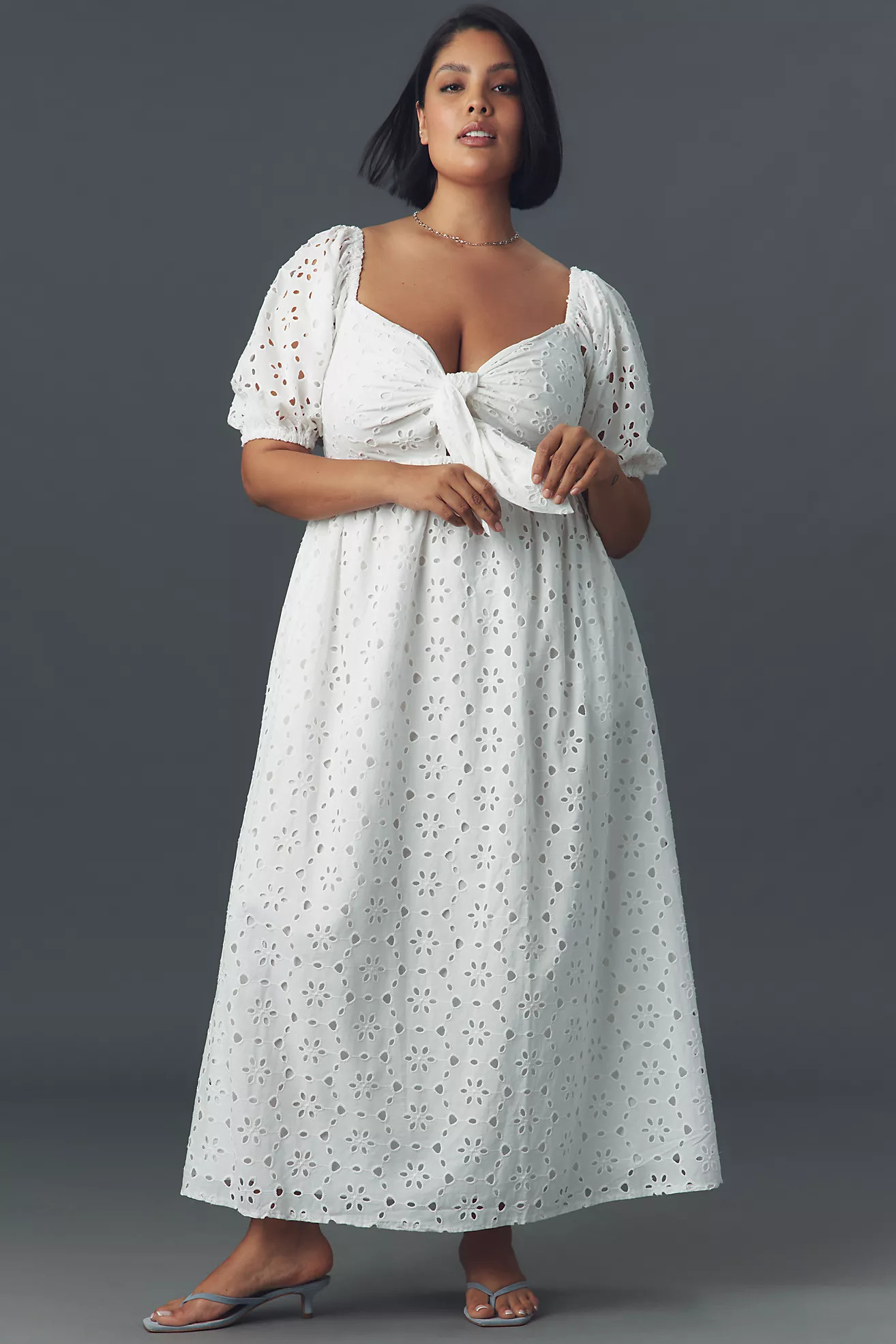 Eloquii Plus Short-Sleeve Tie-Neck Eyelet Maxi Dress | Anthropologie (US)