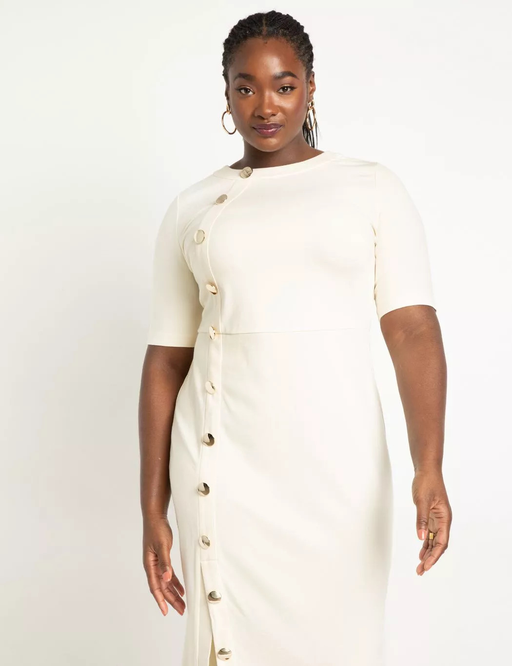 Button Front Workwear Dress | Eloquii