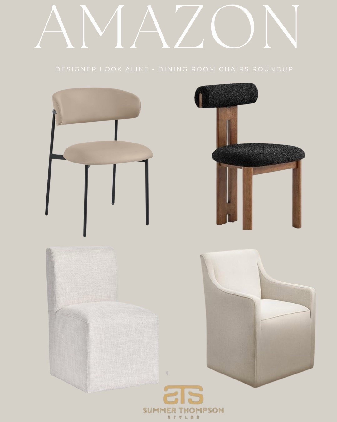 Amazon finds that look so high-end 😍 Rounded up a few of my favorite designer-inspired dining chairs—all chic, minimal, and way more affordable than the originals. Perfect for elevating your dining space without the splurge.

#AmazonDiningChairs
#DesignerLookForLess
#DiningRoomDecor
#AffordableHomeStyle
#NeutralHomeFinds
#ModernDiningChairs
#AmazonHome
#HomeDecorRoundup
#MinimalistHome
#InteriorStyleOnABudget#LTKStyleTip 



#LTKHome