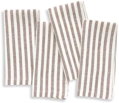 Solino Home Linen Cloth Napkins Set of 4-100% Pure Linen Brown and Cream Striped Dinner Napkins 2... | Amazon (US)