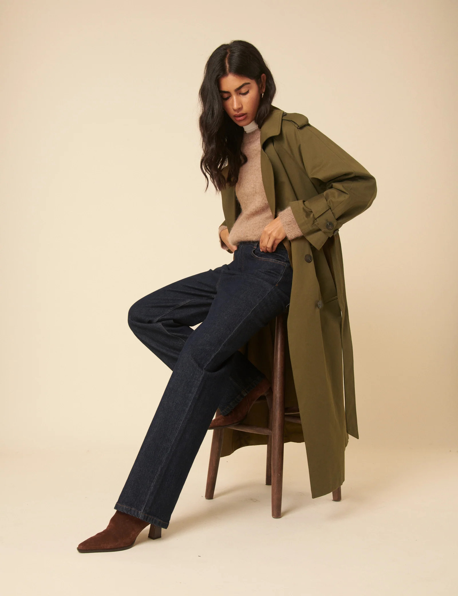 Khaki Green Double Breasted Trench Coat | Nobody's Child