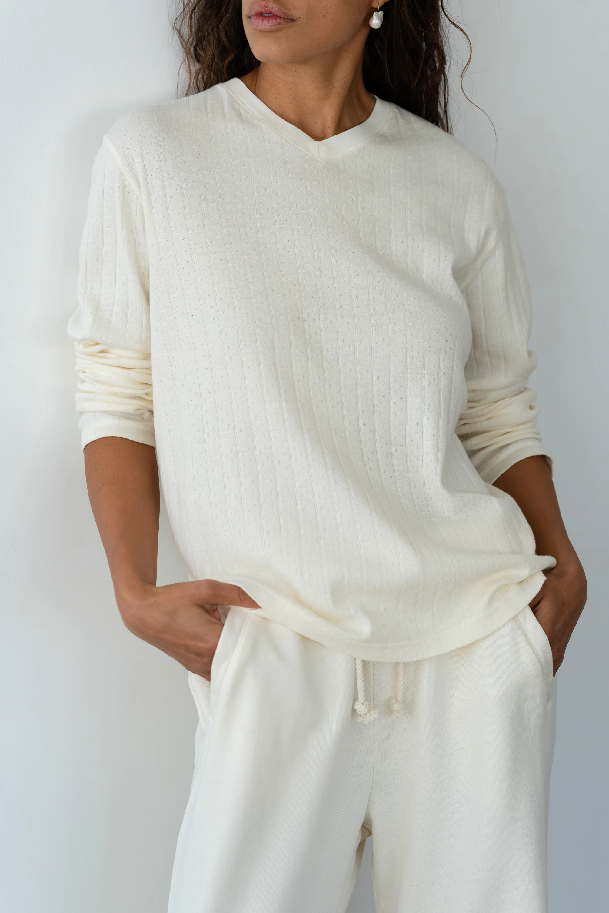 The Pointelle V-Neck Long Sleeve | DONNI.