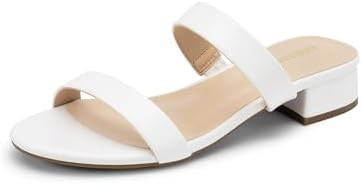DREAM PAIRS Women's Slides Heels Slip On Low Block Sandals Two Strap Open Round Toe Chunky Casual... | Amazon (US)