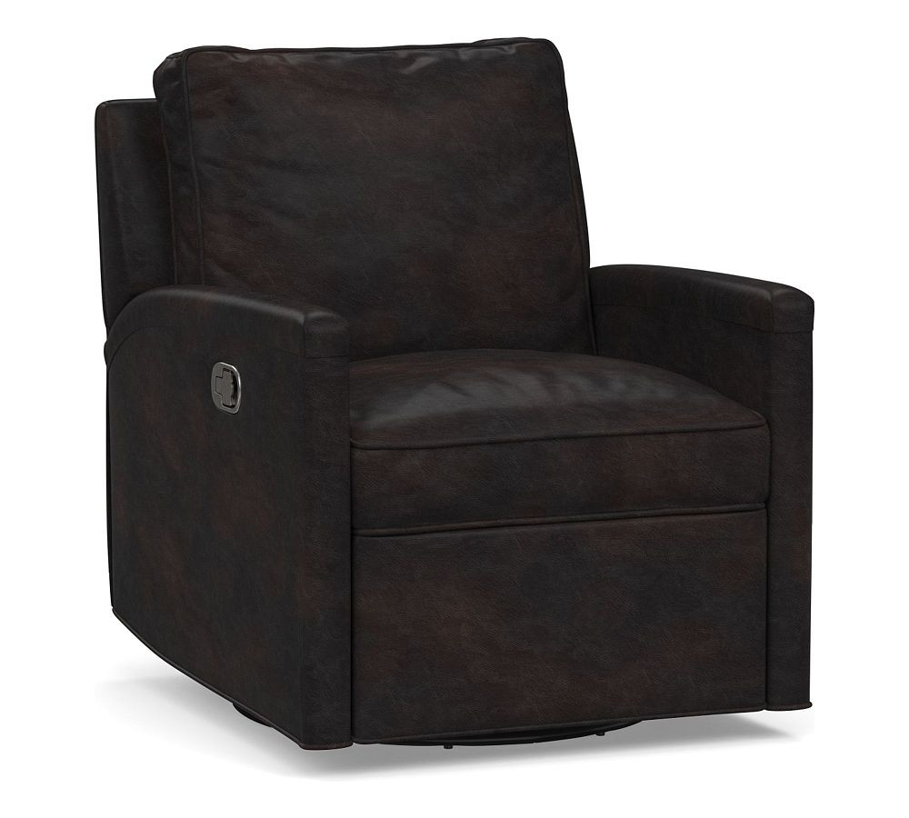 Tyler Square Arm Leather Swivel Recliner | Pottery Barn (US)