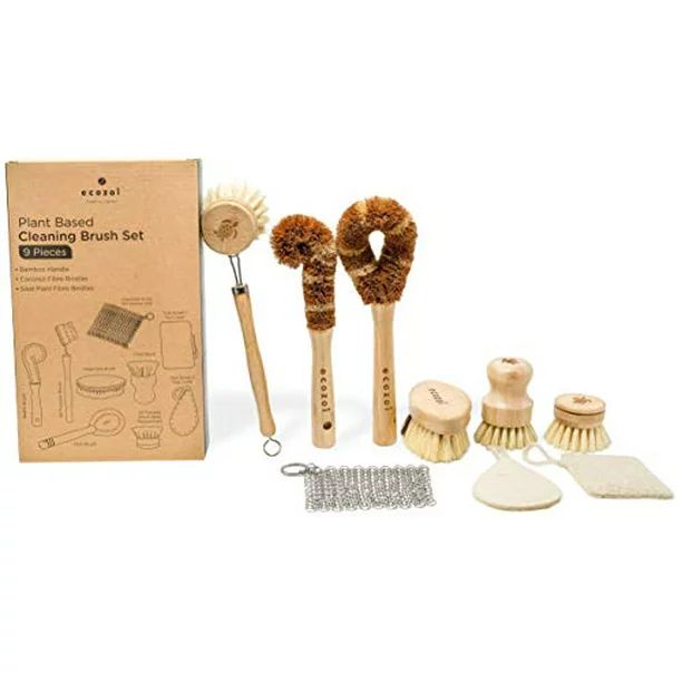 Ecozoi Bamboo Dish Brush Set, 9 Piece for Vegetable Kitchen Dish Cleaning - Walmart.com | Walmart (US)
