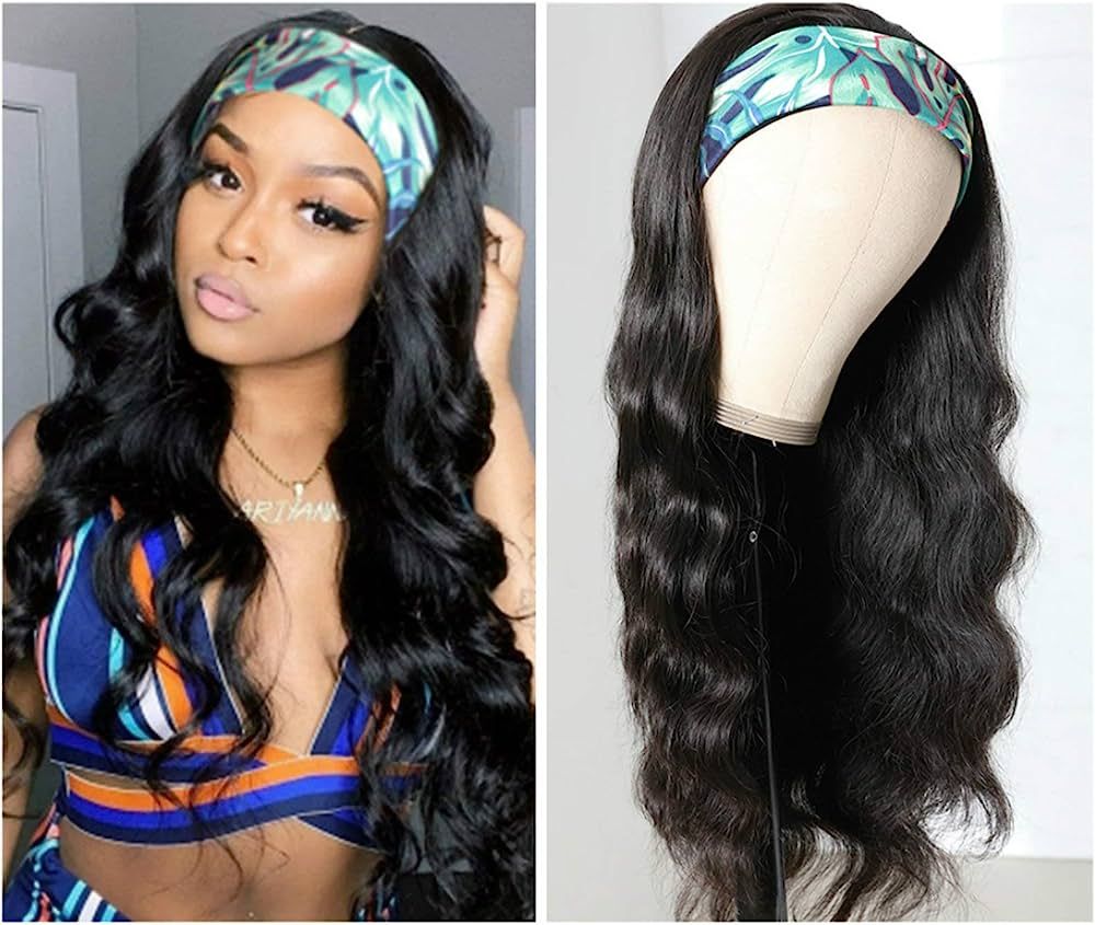 Headband Wigs for Black Women Body Wave Headband Wig Human Hair Wigs Brazilian Virgin Hair Wear a... | Amazon (US)