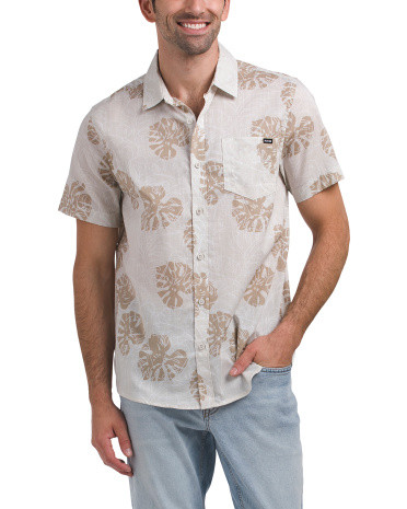 Two Tone Leaf All Over Print Short Sleeve Woven Shirt | TJ Maxx