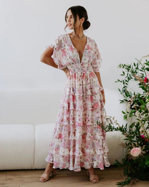 Louanne Floral Tiered Maxi Dress - Pink | VICI Collection