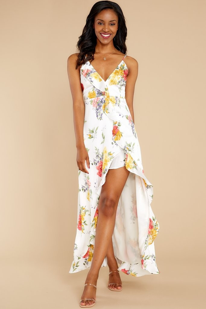 Sunny Delight Ivory Multi Floral Print Maxi Dress | Red Dress 