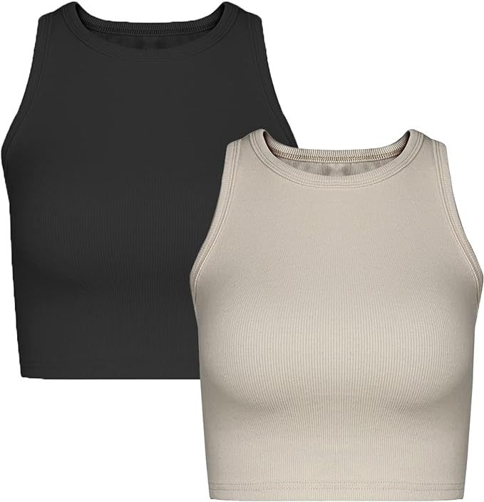 Nicytore 2 Pieces Basic Seamless Sports Tank Tops Sleeveless Racerback Yoga Workout Crop Tops for... | Amazon (US)