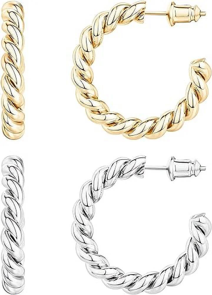 PAVOI 14K Gold Plated Twisted Rope Round Hoop Earrings Pack in Yellow and White Gold | 25 Millime... | Walmart (US)
