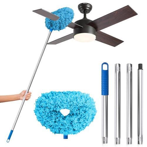 DRQ Ceiling Fan Cleaner Duster, Reusable Microfiber Duster with Extension Pole, 13 to 48 Inch Fan Blade Cleaner, Removable Dusters for Cleaning Walls Bookshelves Door Window Top (Blue) | Amazon (US)