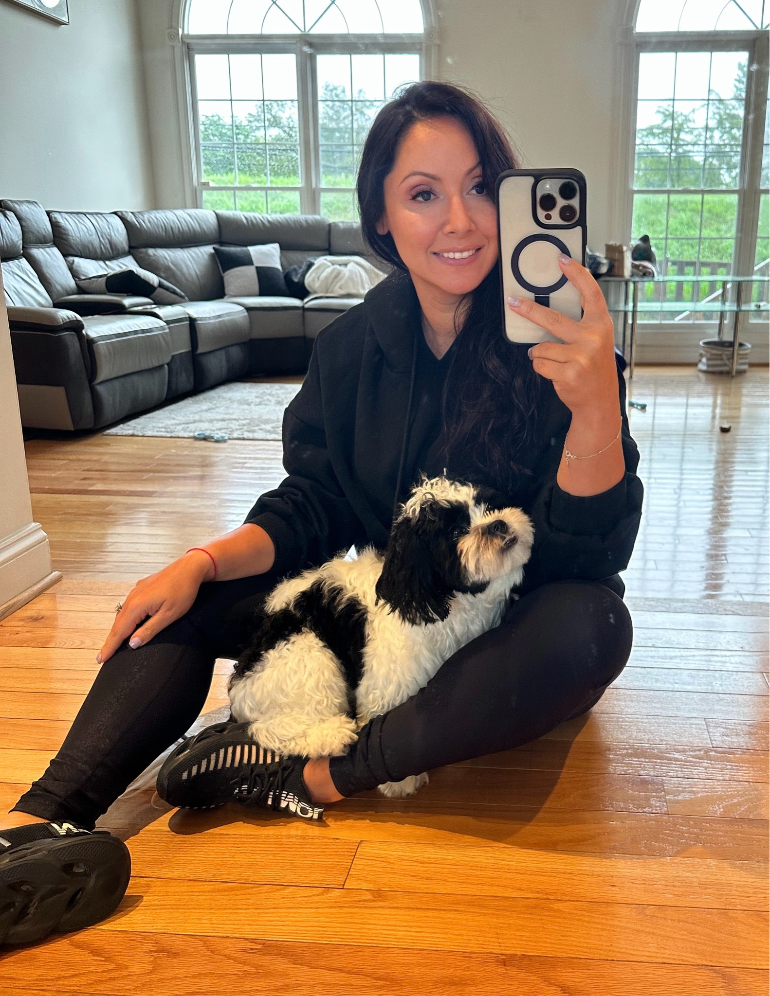 All black and white including the dog! Every single item in this set is absolutely amazing and I love them all! Sneakers, leggings and sweatshirt my three go to! 

#LTKMidsize #LTKOver40 #LTKFindsUnder50