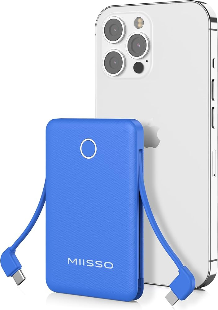 miisso 6000mah Ultra Slim Built in Cables Power Bank, Card Size Built in USB C Cords Battery Pack... | Amazon (US)