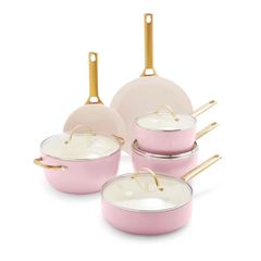 Reserve Ceramic Nonstick 10-Piece Cookware Set | Blush with Gold-Tone Handles | GreenPan