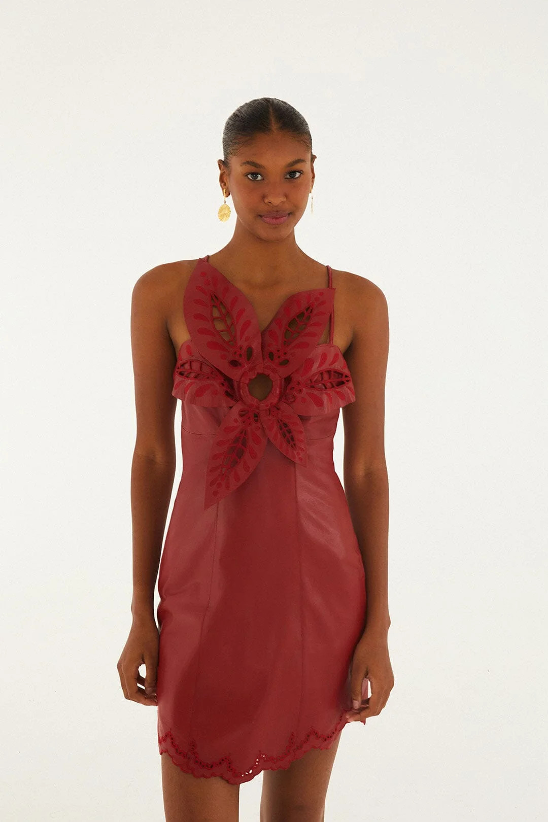 Red 3d Richelieu Flower Leather Mini Dress | FARM Rio | FarmRio (US)