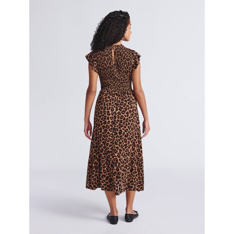 Time and Tru Women's Smocked Bodice Midi Woven Dress, Sizes XS-XXXL | Walmart (US)