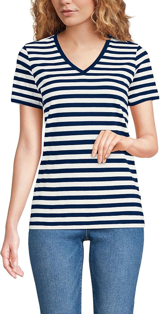 Lands' End Women's Relaxed American-Grown Supima Cotton V-Neck T-Shirt | Amazon (US)