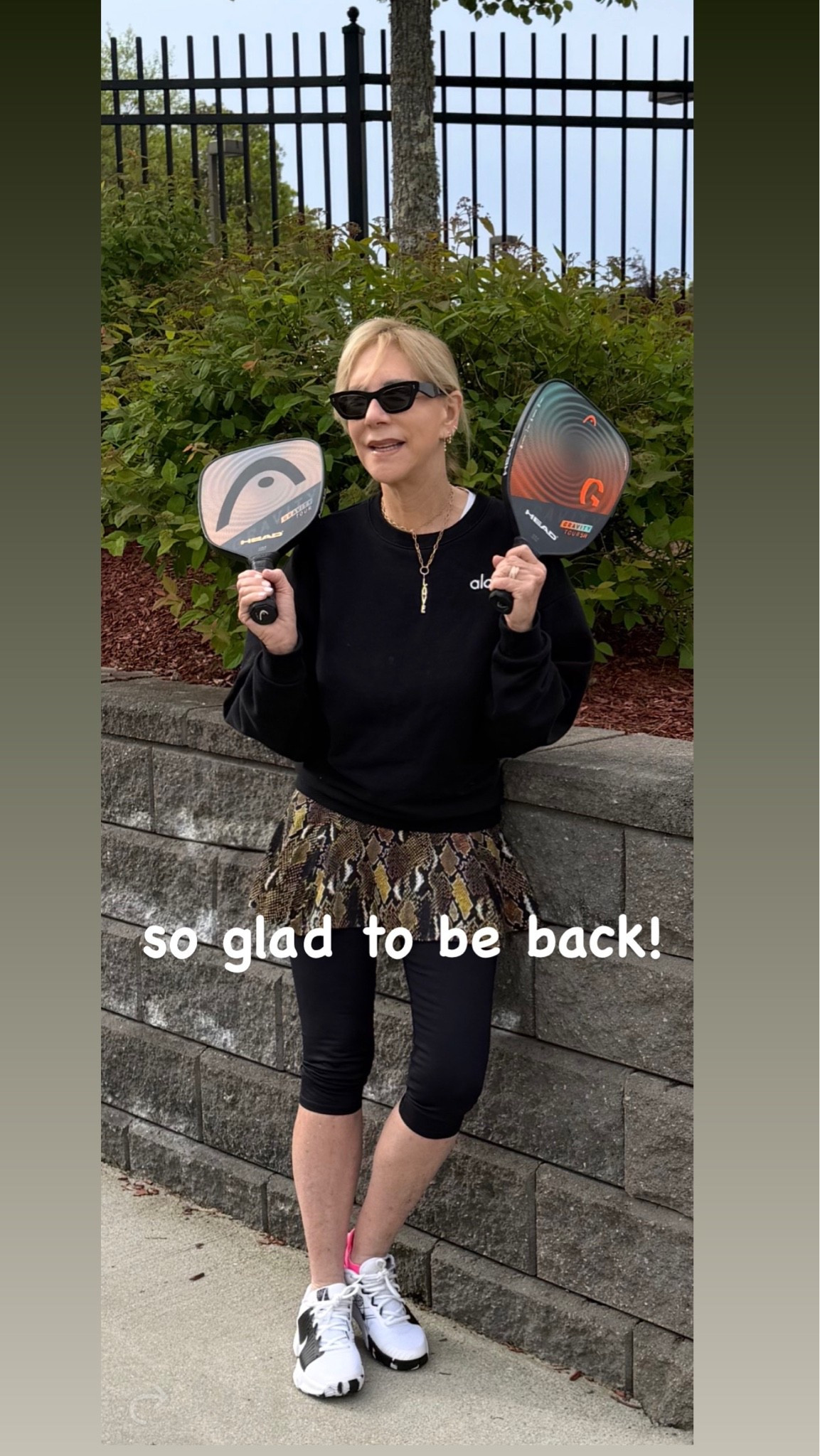 I am thrilled to have restarted playing pickleball and am taking lessons to transition into the game and work on gaining my stamina. The thrill of hitting the ball has returned, and given my history of knee and hip replacement surgeries, it has been a two-year journey to regain my passion. Sharing my outfit with sneakers.

#LTKfitnessgoals #LTKOver40